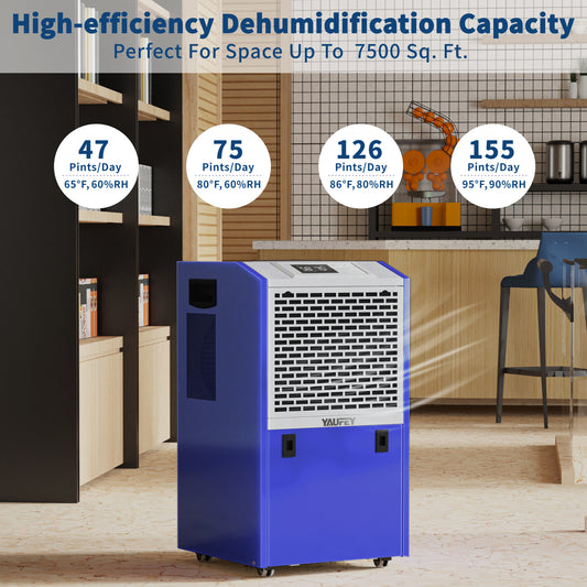155 Pints Commercial Dehumidifier for Space up to 7,500 Sq. Ft (Model: PD606C)