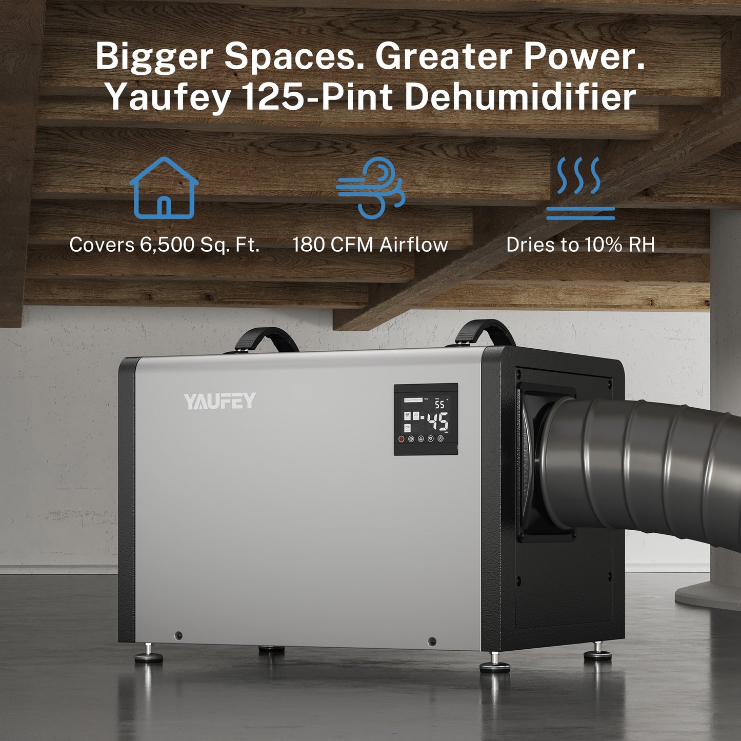 Yaufey 125 Pints Crawlspace Dehumidifier, Pump Model Optional (Model: AYD2.0D / AYD2.0DPM)