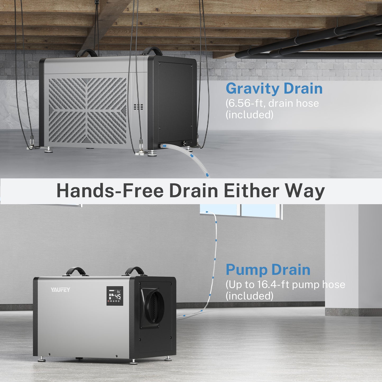 Yaufey 125 Pints Crawlspace Dehumidifier, Pump Model Optional (Model: AYD2.0D / AYD2.0DPM)