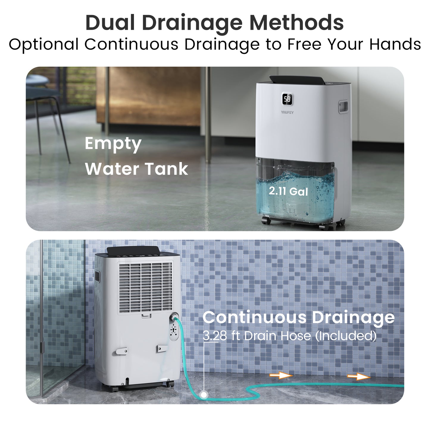 Yaufey 150 Pints Energy Star Dehumidifier for Basement, Home and Room up to 7000 Sq. Ft., with Drain Hose, Timer, Intelligent Humidity Control and Large Water Tank