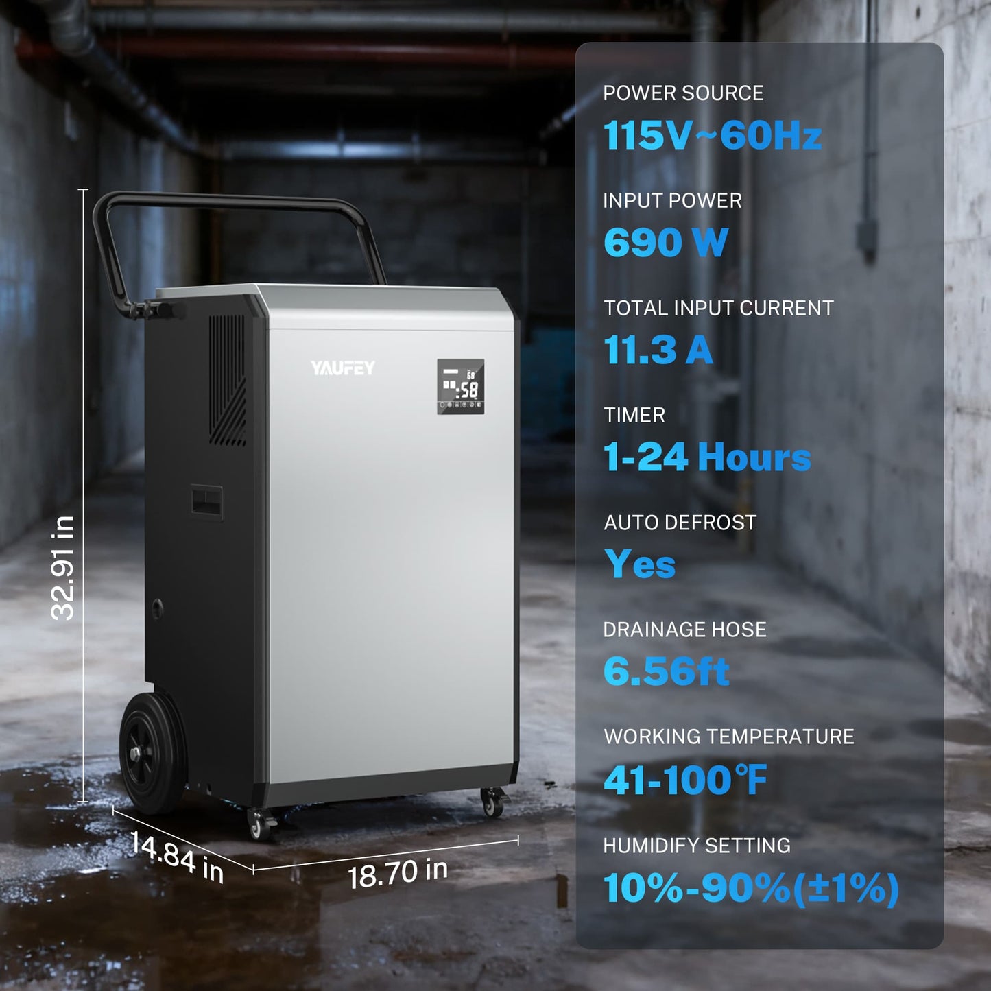 240 Pints Commercial Dehumidifier, 690W High-Efficiency Industrial Dehumidifier with Pump & Drain Hose