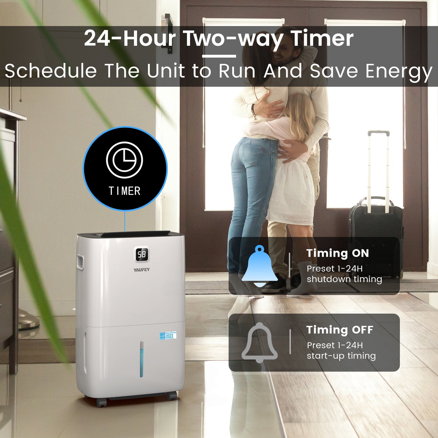 Yaufey 150 Pints Energy Star Dehumidifier for Basement, Home and Room up to 7000 Sq. Ft., with Drain Hose, Timer, Intelligent Humidity Control and Large Water Tank