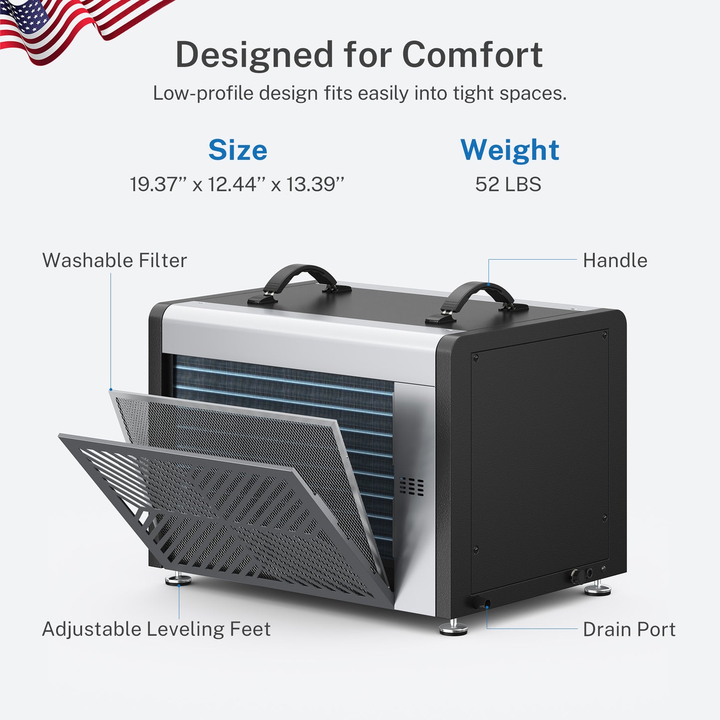 Yaufey 125 Pints Crawlspace Dehumidifier, Pump Model Optional (Model: AYD2.0D / AYD2.0DPM)