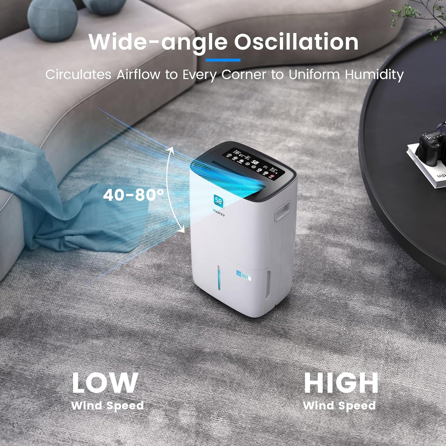 Yaufey 150 Pints Energy Star Dehumidifier for Basement, Home and Room up to 7000 Sq. Ft., with Drain Hose, Timer, Intelligent Humidity Control and Large Water Tank