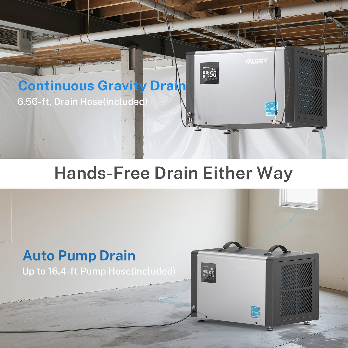 Yaufey 70 Pints ENERGY STAR Crawlspace Dehumidifier Model: AYD1.5D