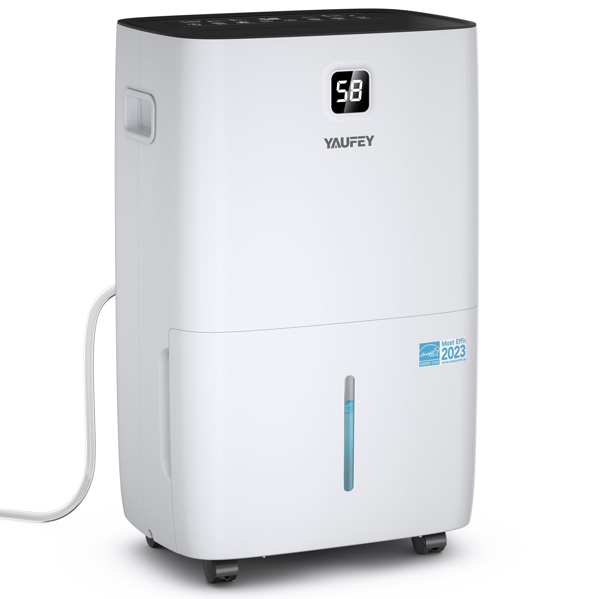 Yaufey 150-Pint Energy Star Dehumidifier for Large Rooms, Home Basement and Whole House, Powerful for 8000 Sq. Ft, with Large Water Tank, Drain Hose, Timer, Intelligent Humidity Control (Model: JD026R-150)