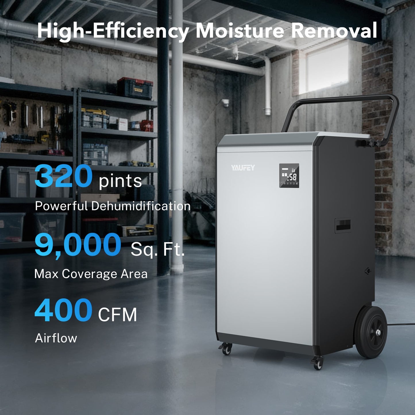 320 Pints Commercial Dehumidifier, 970W High-Efficiency Industrial Dehumidifier with Pump & Drain Hose