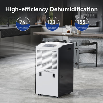 Yaufey 155 Pints Commercial Dehumidifier for Space up to 8,000 Sq. Ft (Model: DP600C)