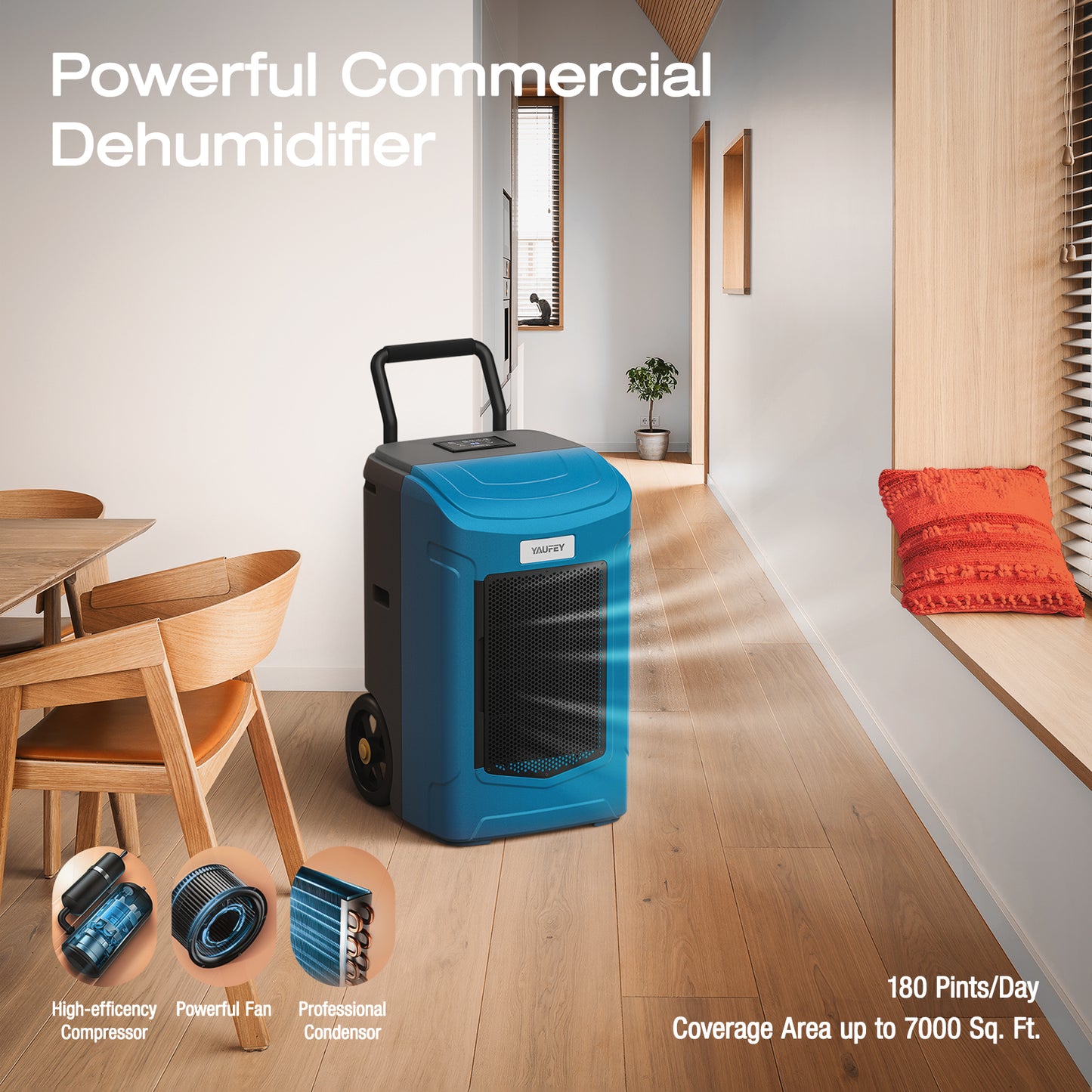 180 Pints Commercial Dehumidifier with Pump for Space up to 7,000 Sq. Ft (Model: PDGT701BD)