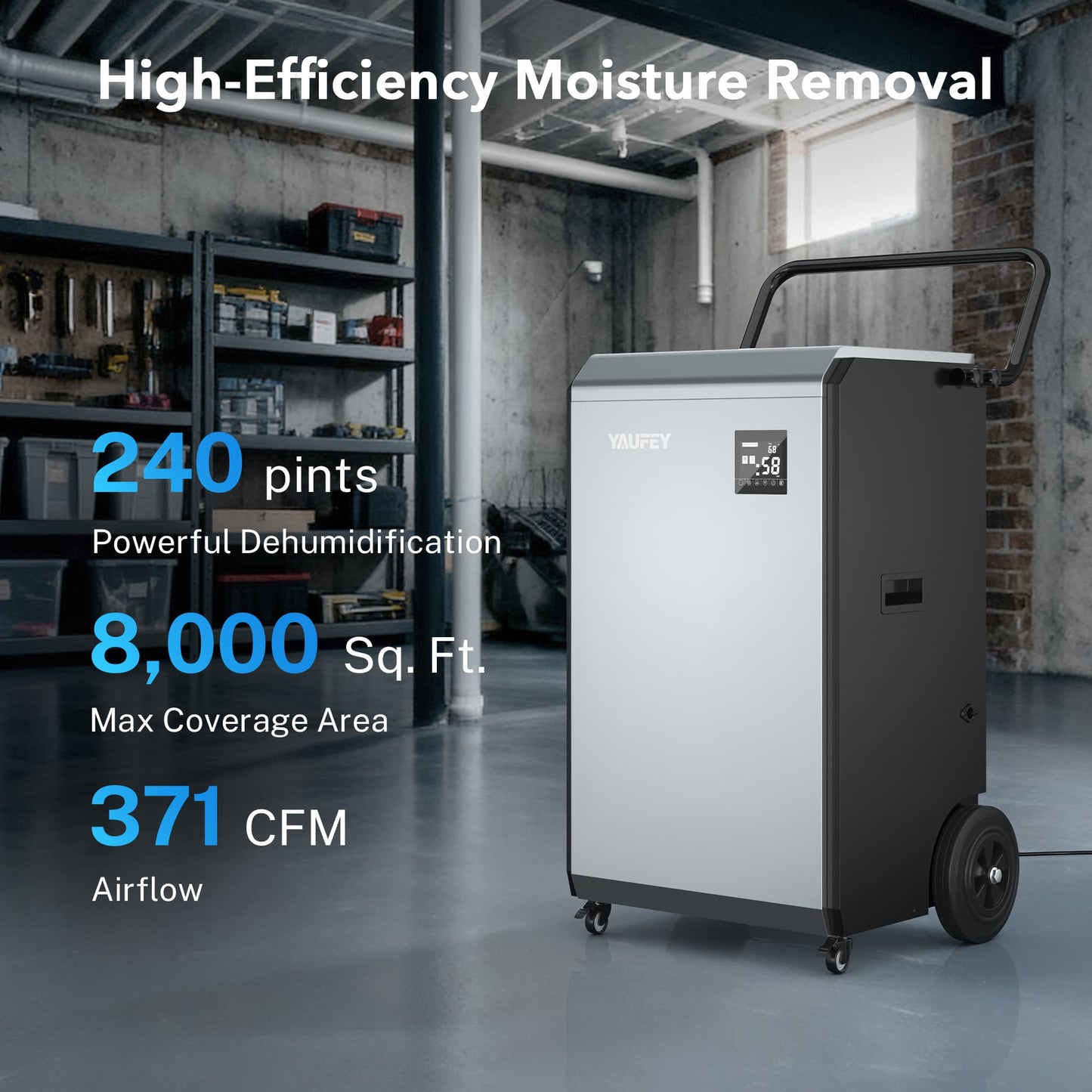240 Pints Commercial Dehumidifier, 690W High-Efficiency Industrial Dehumidifier with Pump & Drain Hose