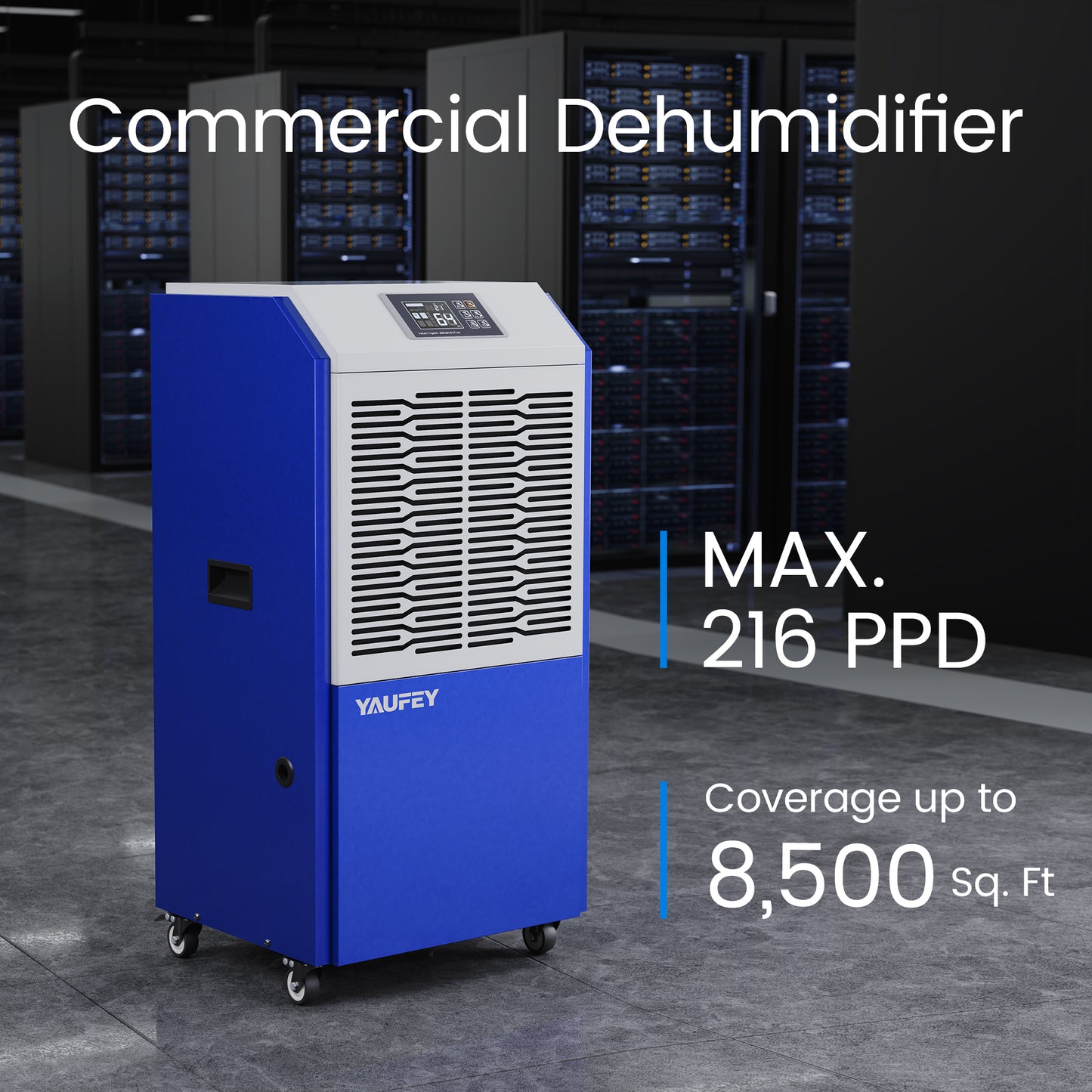 Yaufey 216 Pints Commercial Dehumidifier for Space up to 8,500 Sq. Ft (Model: DP900C)