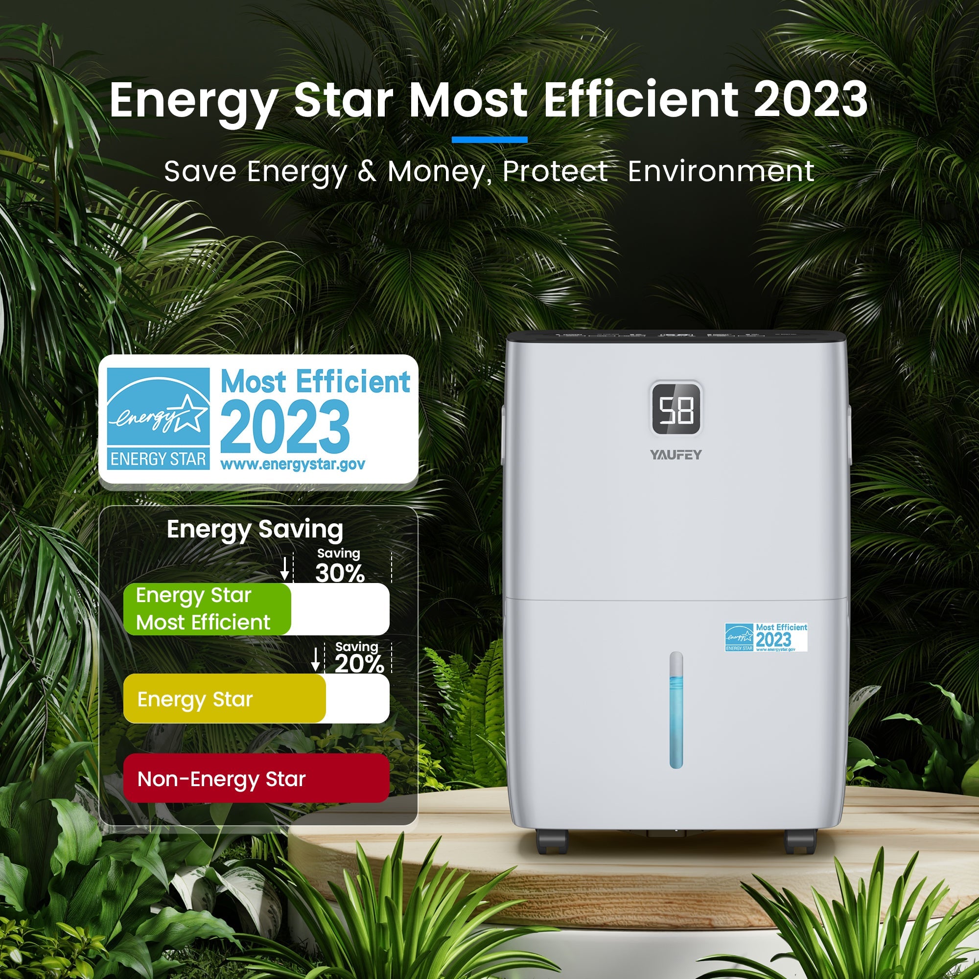 Yaufey 120-Pint Energy Star Dehumidifier for Home, Basement and Large Rooms up to 6000 Sq. Ft, Powerful and Quiet, with Timer, Intelligent Humidity Control, Drain Hose and Large Water Tank(Model: JD025Q-120)