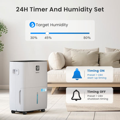 Yaufey 120-Pint Energy Star Dehumidifier for Home, Basement and Large Rooms up to 6000 Sq. Ft, Powerful and Quiet, with Timer, Intelligent Humidity Control, Drain Hose and Large Water Tank(Model: JD025Q-120)