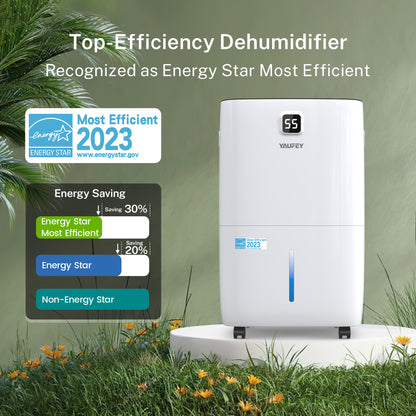 Yaufey 80-Pint Energy Star Dehumidifier for Home, Basement and Large Rooms up to 5,000 Sq. Ft, Powerful and Quiet, with Timer, Intelligent Humidity Control (Model: JD025Q-80)