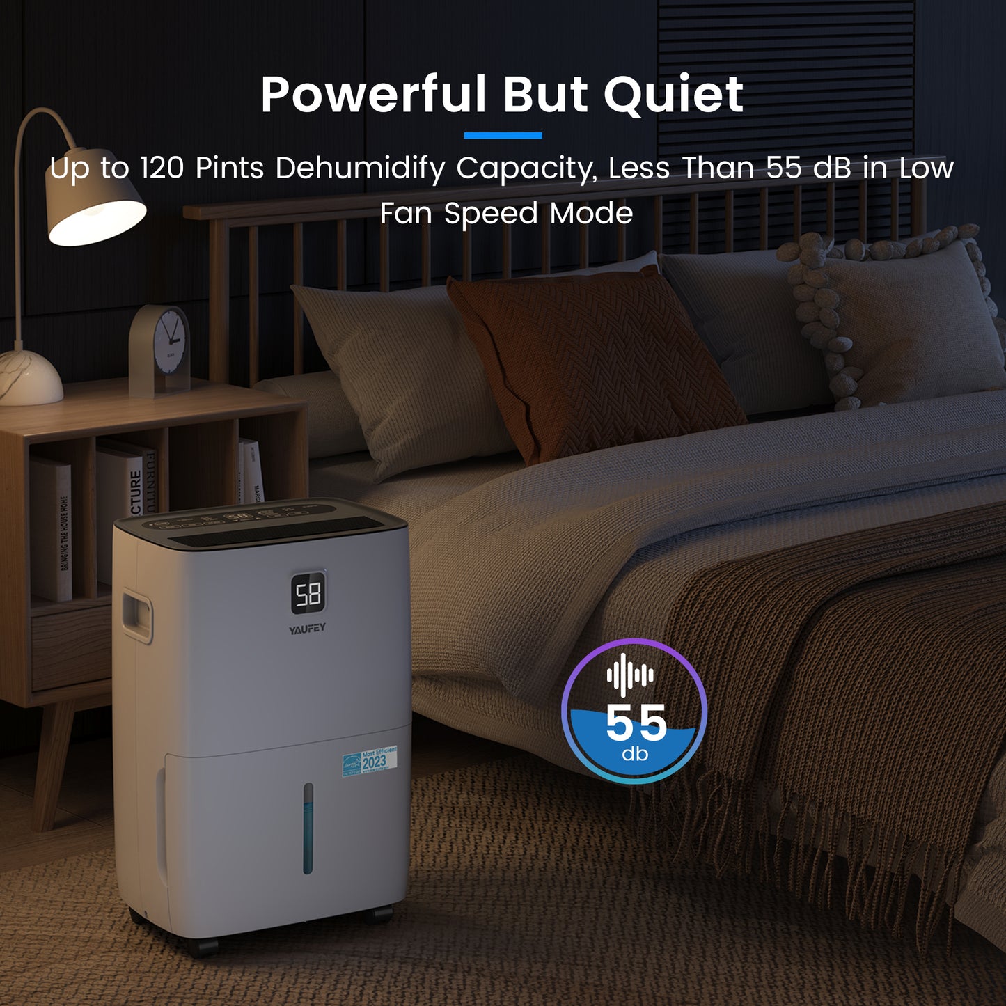 Yaufey 120-Pint Energy Star Dehumidifier for Home, Basement and Large Rooms up to 6000 Sq. Ft, Powerful and Quiet, with Timer, Intelligent Humidity Control, Drain Hose and Large Water Tank(Model: JD025Q-120)