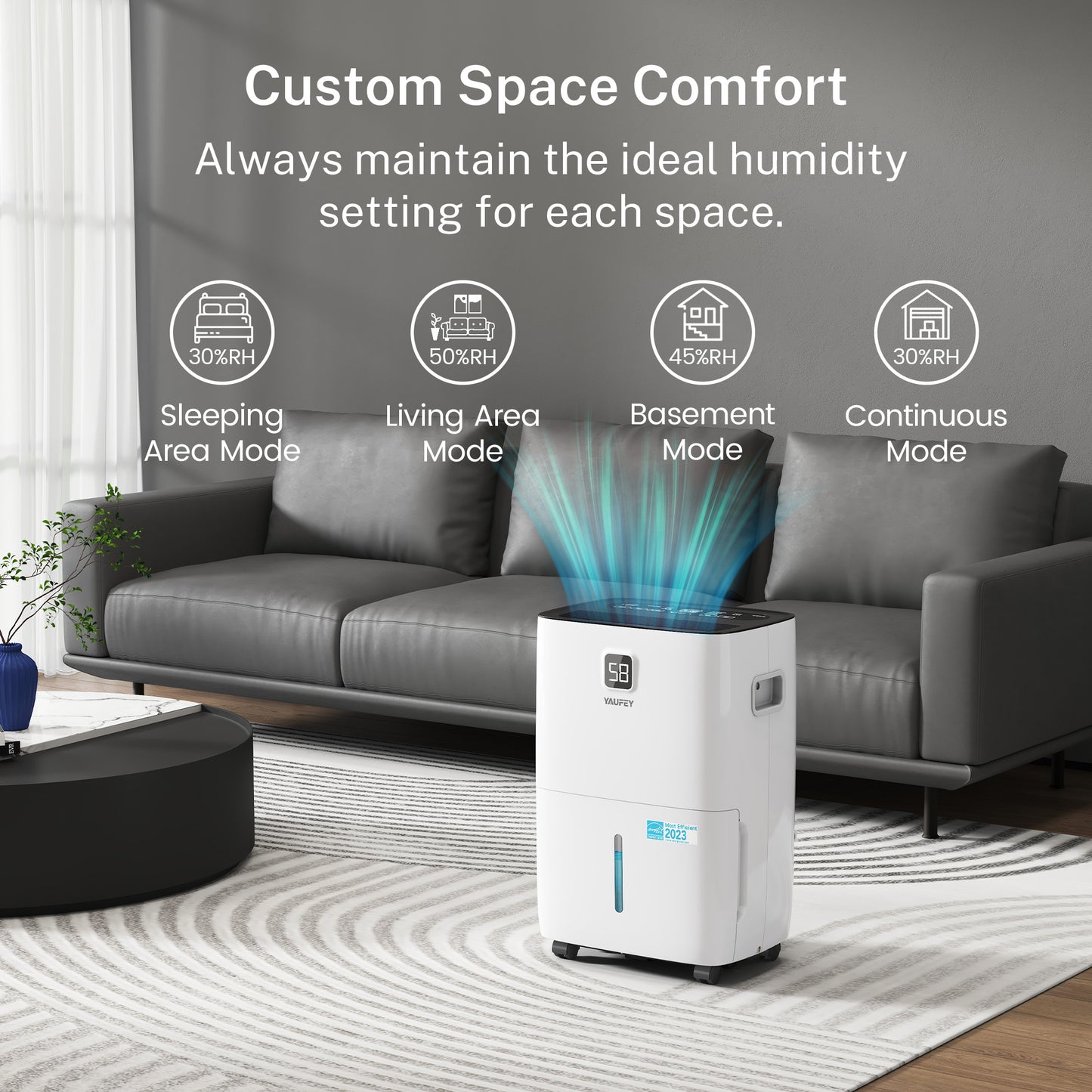 Yaufey 80-Pint Energy Star Dehumidifier for Home, Basement and Large Rooms up to 5,000 Sq. Ft, Powerful and Quiet, with Timer, Intelligent Humidity Control (Model: JD025Q-80)