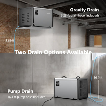 Yaufey 158 Pints Commercial Dehumidifier with Pump and Drain Hose for Crawlspace, Basements, Industrial Spaces