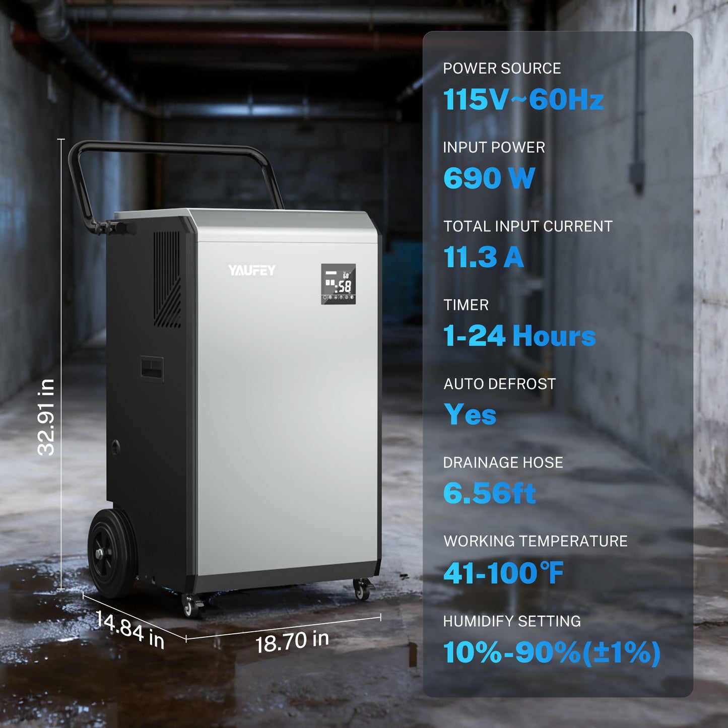 320 Pints Commercial Dehumidifier, 970W High-Efficiency Industrial Dehumidifier with Pump & Drain Hose