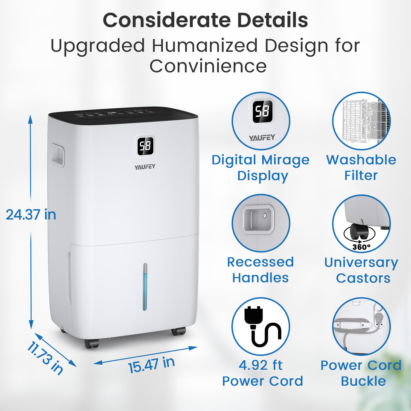 Yaufey 150 Pints Dehumidifier for Basement, Home and Room up to 7000 Sq. Ft., with Drain Hose, Timer, Intelligent Humidity Control and Large Water Tank