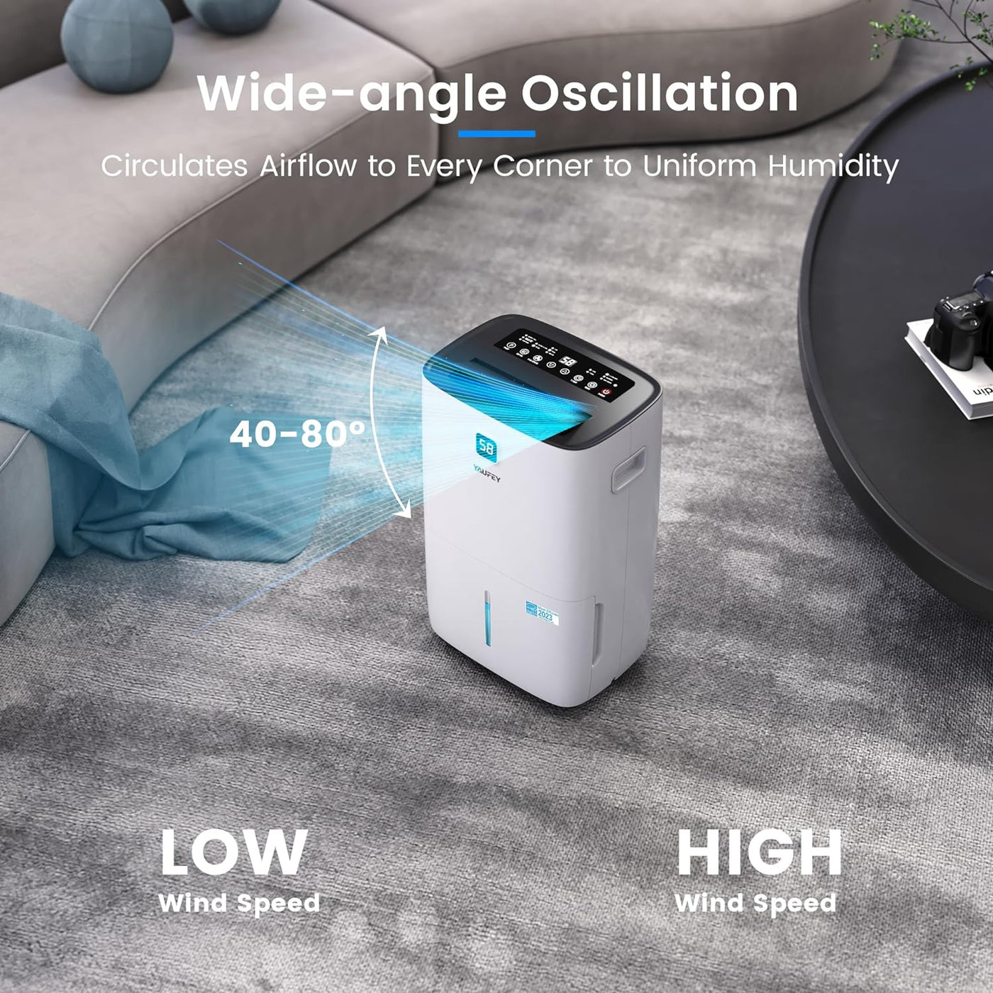 Yaufey 150 Pints Energy Star Dehumidifier for Basement, Home and Room up to 7000 Sq. Ft., with Drain Hose, Timer, Intelligent Humidity Control and Large Water Tank