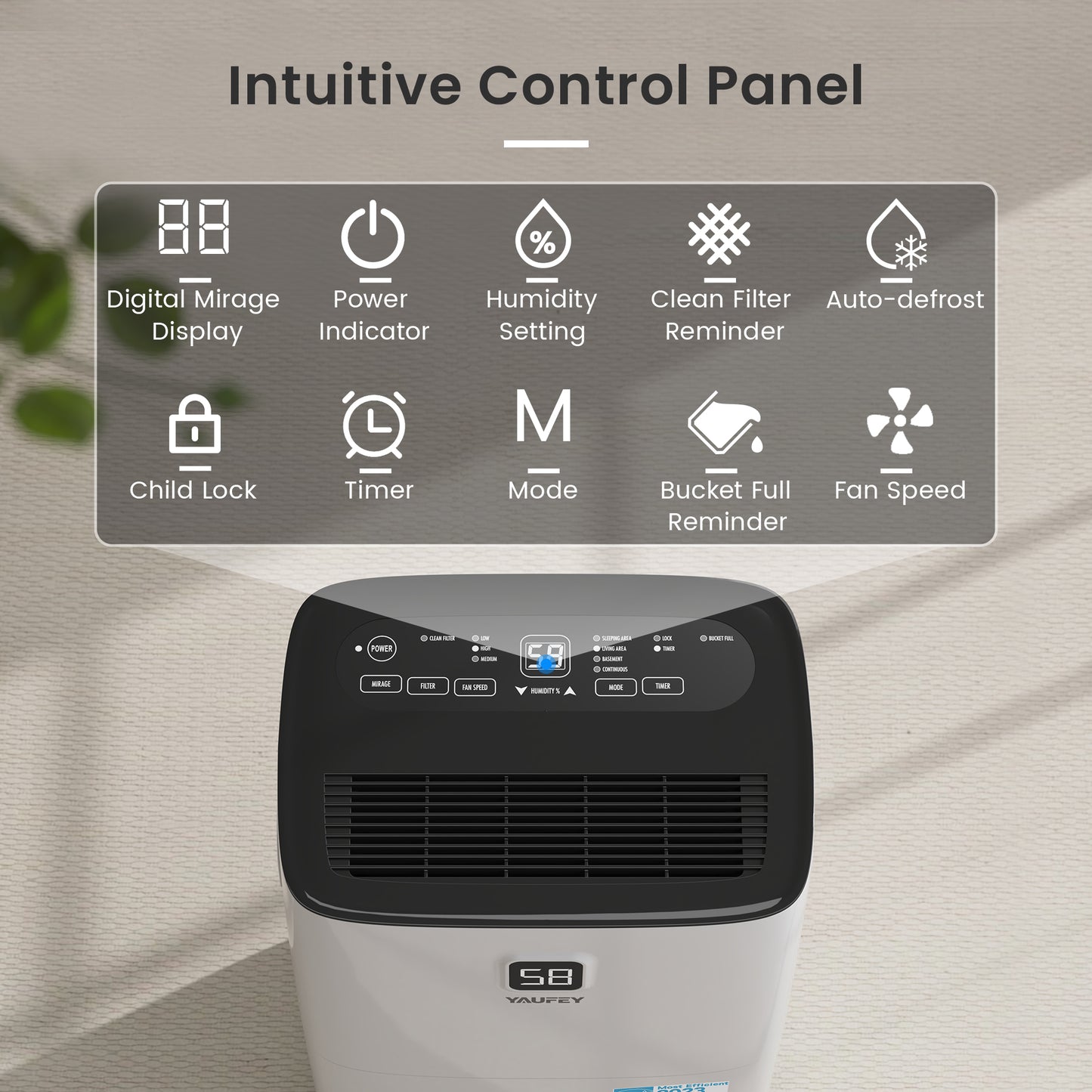 Yaufey 80-Pint Energy Star Dehumidifier for Home, Basement and Large Rooms up to 5,000 Sq. Ft, Powerful and Quiet, with Timer, Intelligent Humidity Control (Model: JD025Q-80)