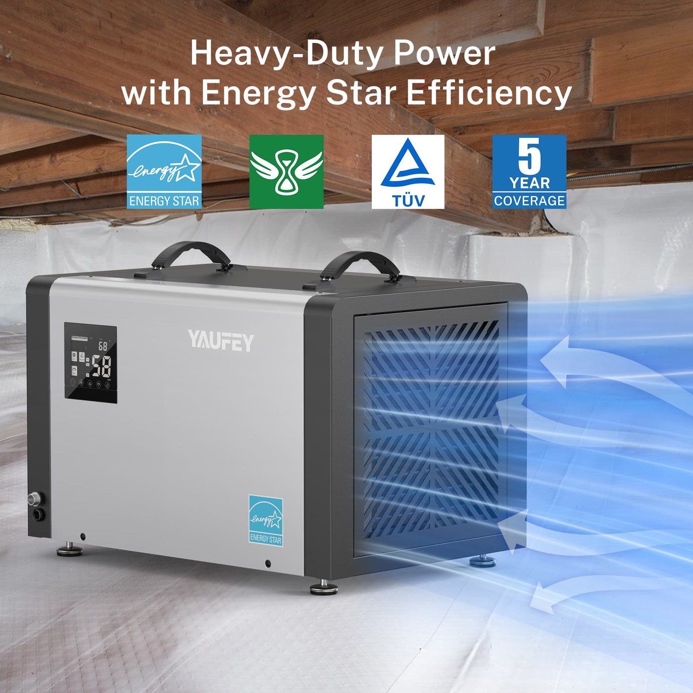 Yaufey 70 Pints Crawlspace Dehumidifier with Pump and ENERGY STAR Efficiency Model: AYD1.5DPM