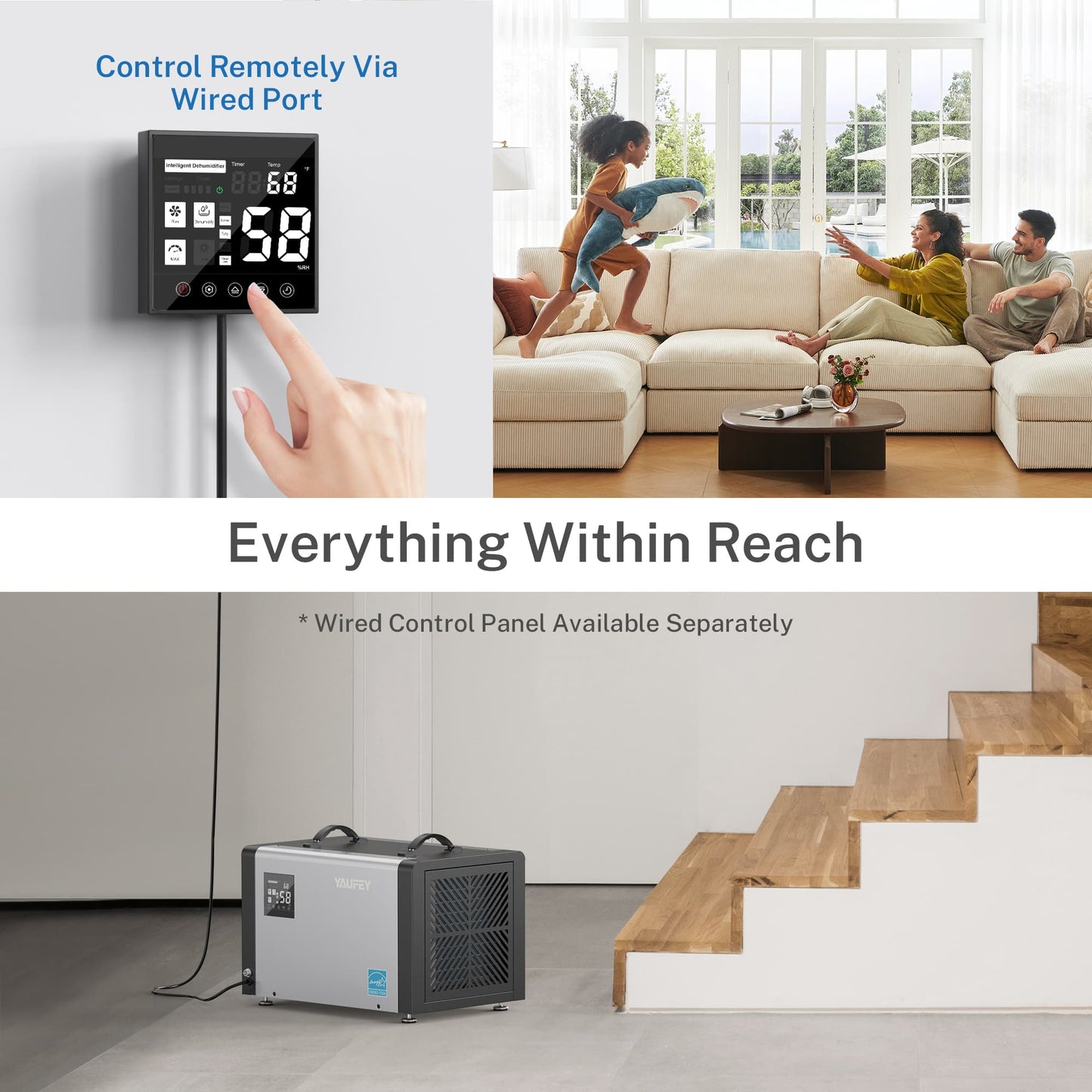Yaufey 70 Pints Crawlspace Dehumidifier with Pump and ENERGY STAR Efficiency