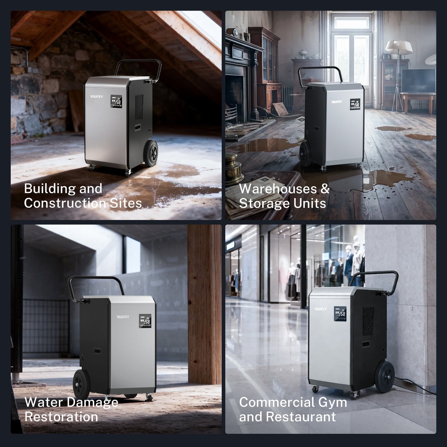 160 Pints Commercial Dehumidifier, 520W High-Efficiency Industrial Dehumidifier with Pump & Drain Hose