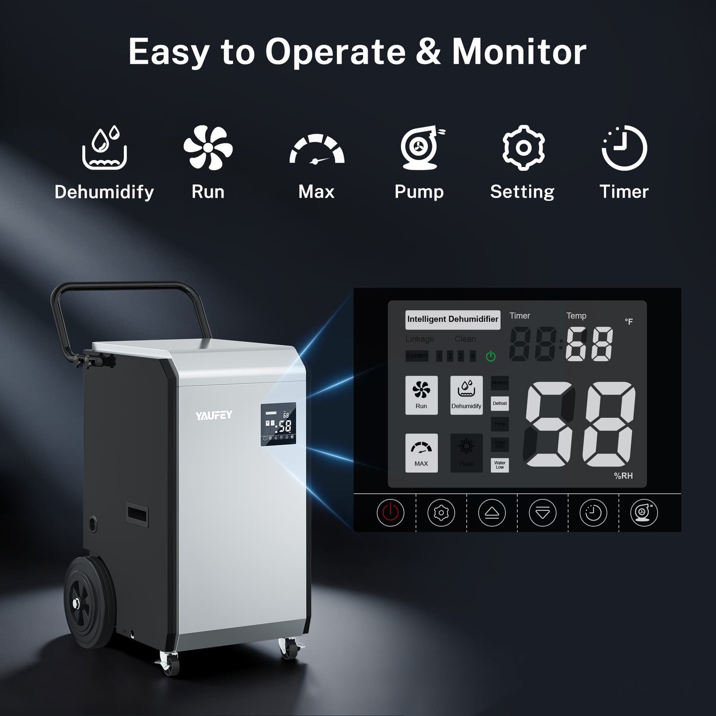 160 Pints Commercial Dehumidifier, 520W High-Efficiency Industrial Dehumidifier with Pump & Drain Hose