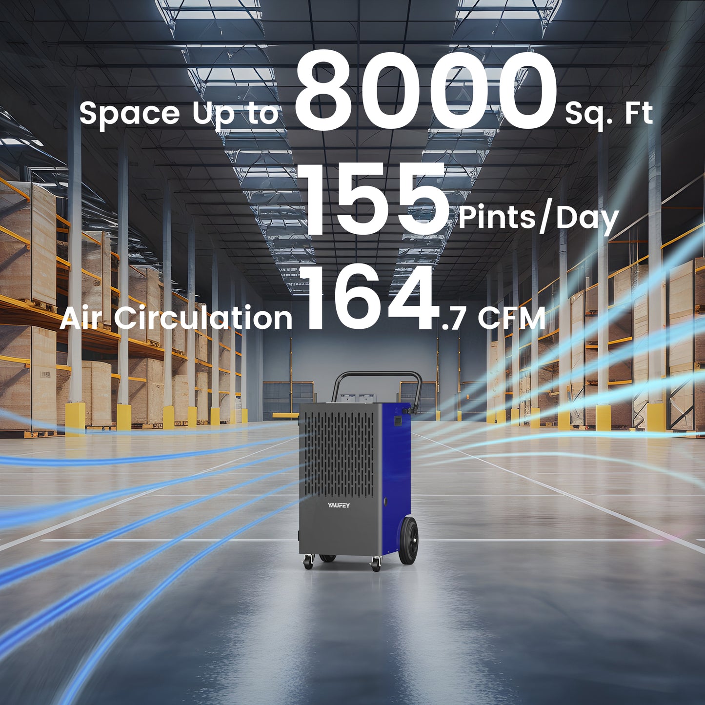 Yaufey 155 Pints Commercial Dehumidifier with Pump, for Basement up to 8000 Sq. Ft, Large Capacity Industrial Dehumidifier (Model: DP605C)