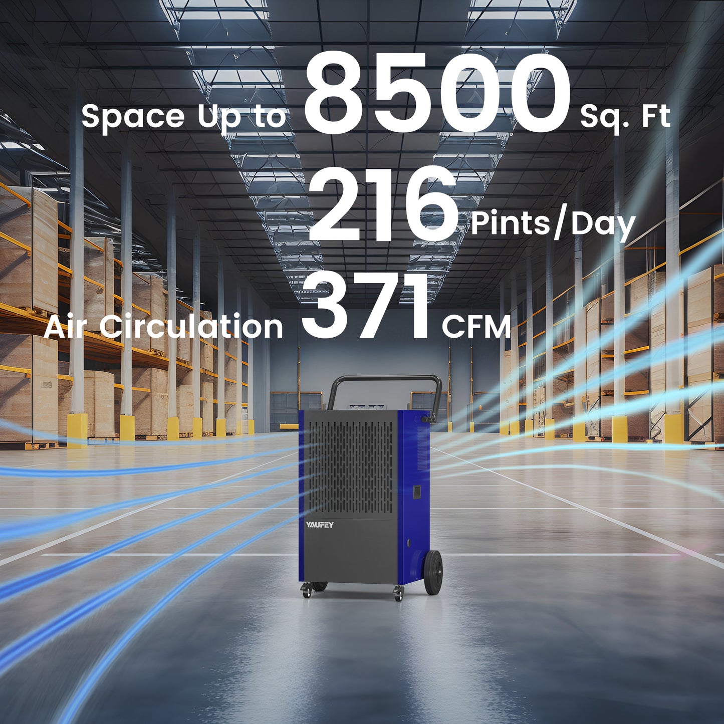 Yaufey 216 Pints Commercial Dehumidifier with Pump, for Basement up to 8500 Sq. Ft, Large Capacity Industrial Dehumidifier for Large Room (Model: DP905C))